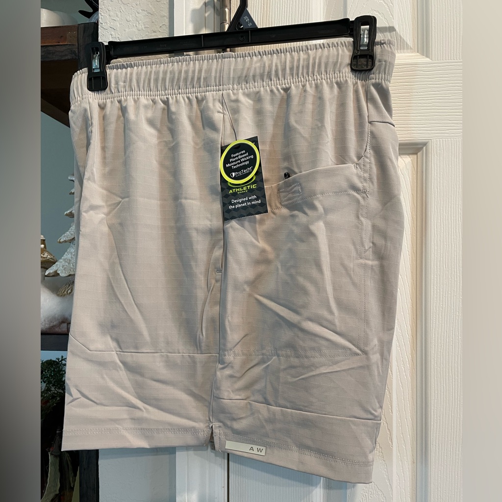 Athletic Works Pair Of Rip Stop Athletic Pocket Shorts Stretch Waist Blue Beige — image 2 of 8